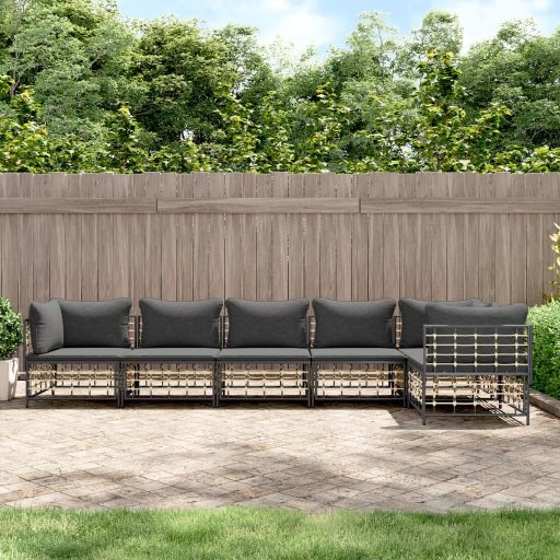 vidaXL 3-tlg. Garten-Lounge-Set mit Kissen Anthrazit Poly Rattan