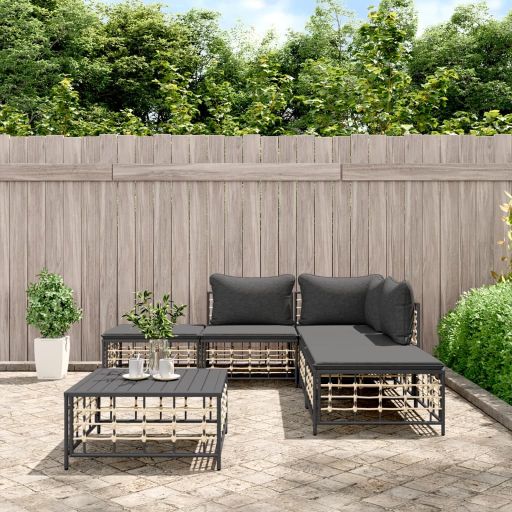 vidaXL 3-tlg. Garten-Lounge-Set mit Kissen Anthrazit Poly Rattan