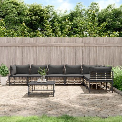 vidaXL 3-tlg. Garten-Lounge-Set mit Kissen Anthrazit Poly Rattan