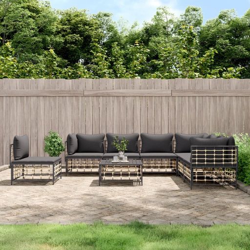 vidaXL 6-tlg. Garten-Lounge-Set mit Kissen Anthrazit Poly Rattan