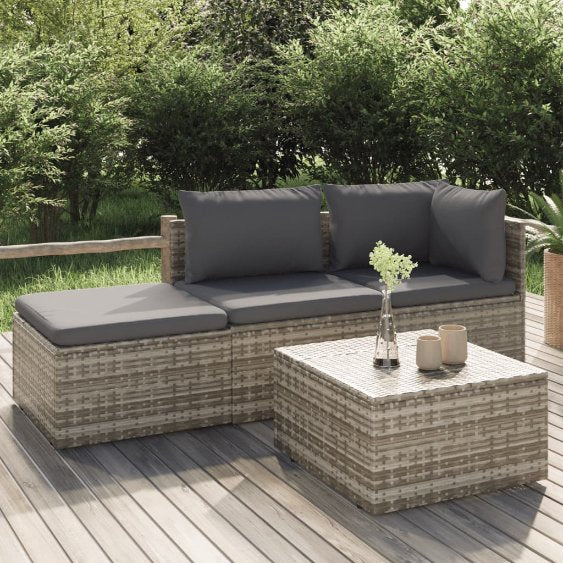 vidaXL Gartenhocker mit Kissen Grau 55x55x30 cm Poly Rattan
