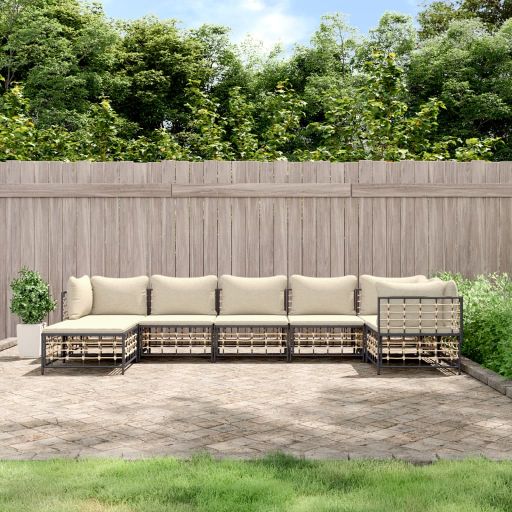 vidaXL 6-tlg. Garten-Lounge-Set mit Kissen Anthrazit Poly Rattan