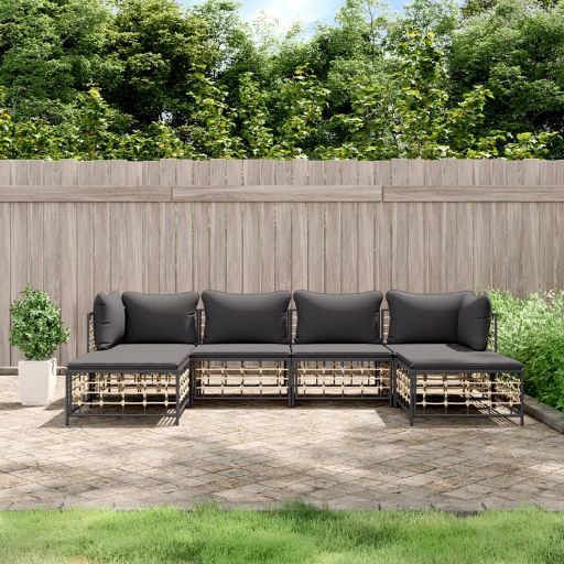 vidaXL 6-tlg. Garten-Lounge-Set mit Kissen Anthrazit Poly Rattan