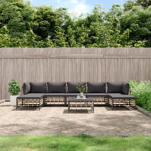 vidaXL 6-tlg. Garten-Lounge-Set mit Kissen Anthrazit Poly Rattan