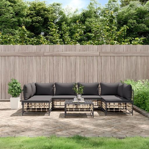 vidaXL 6-tlg. Garten-Lounge-Set mit Kissen Anthrazit Poly Rattan