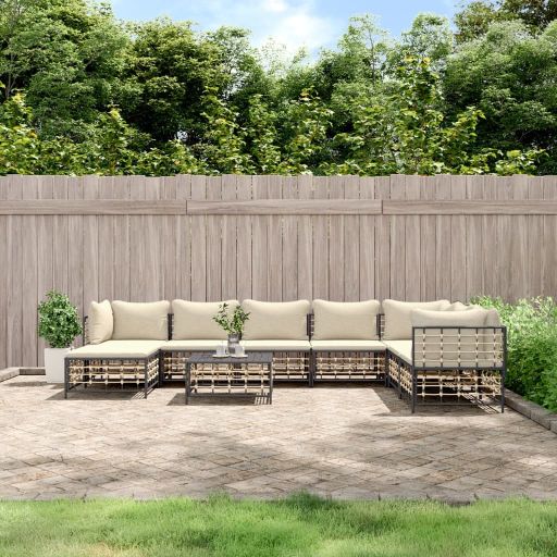 vidaXL 6-tlg. Garten-Lounge-Set mit Kissen Anthrazit Poly Rattan