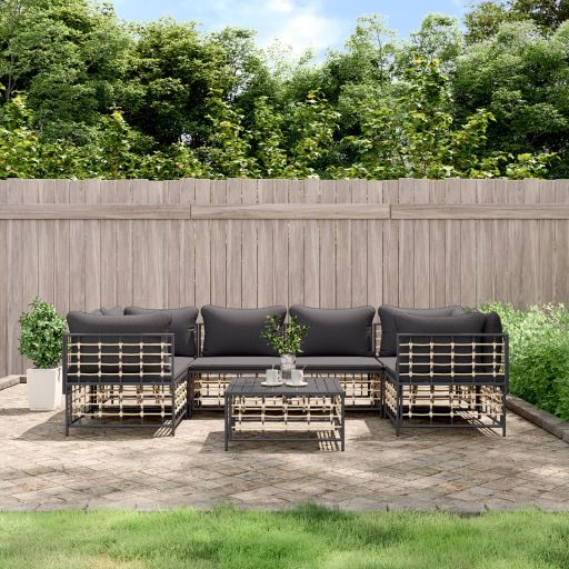 vidaXL 6-tlg. Garten-Lounge-Set mit Kissen Anthrazit Poly Rattan