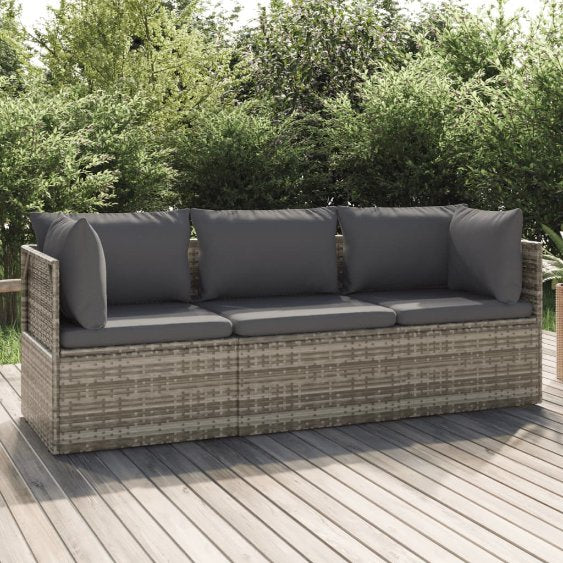 vidaXL Gartenhocker mit Kissen Grau 55x55x30 cm Poly Rattan