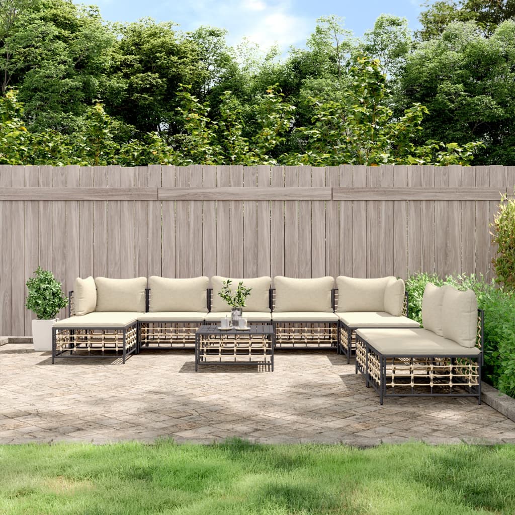 vidaXL 10-tlg. Garten-Lounge-Set mit Kissen Anthrazit Poly Rattan