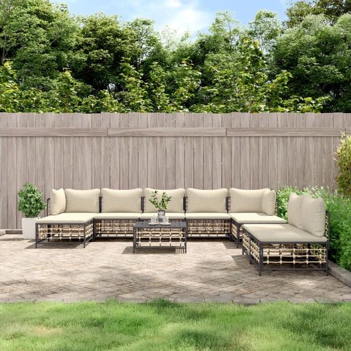 vidaXL 10-tlg. Garten-Lounge-Set mit Kissen Anthrazit Poly Rattan