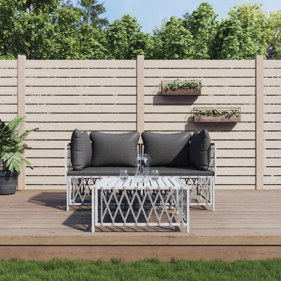 vidaXL 2-tlg. Garten-Lounge-Set mit Kissen Weiß Stahl