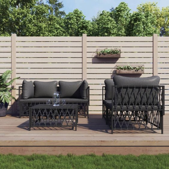 vidaXL 5-tlg. Garten-Lounge-Set mit Kissen Weiß Stahl