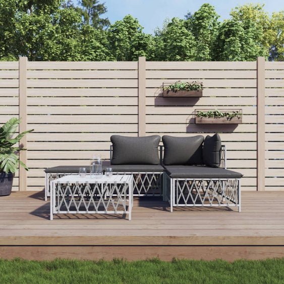 vidaXL 3-tlg. Garten-Lounge-Set mit Kissen Weiß Stahl
