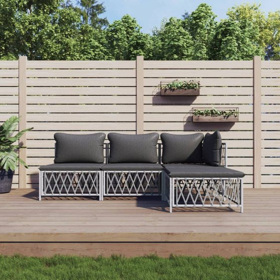 vidaXL 3-tlg. Garten-Lounge-Set mit Kissen Weiß Stahl