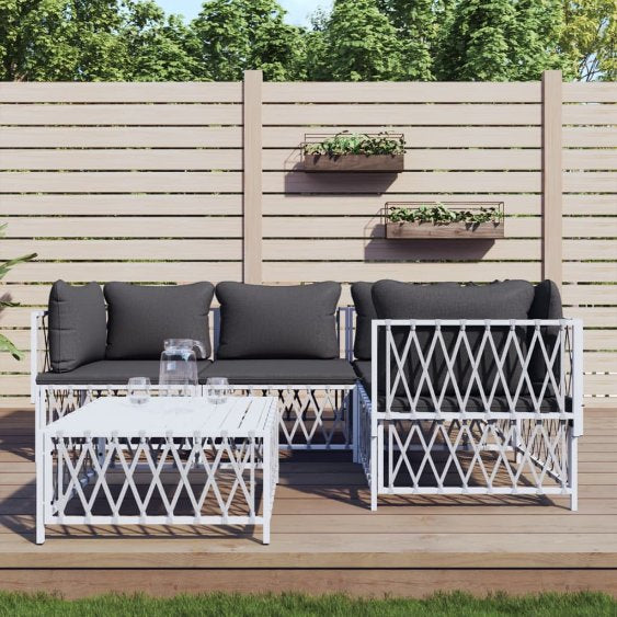 vidaXL 3-tlg. Garten-Lounge-Set mit Kissen Weiß Stahl