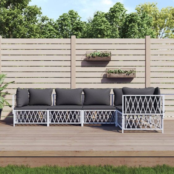 vidaXL 3-tlg. Garten-Lounge-Set mit Kissen Weiß Stahl