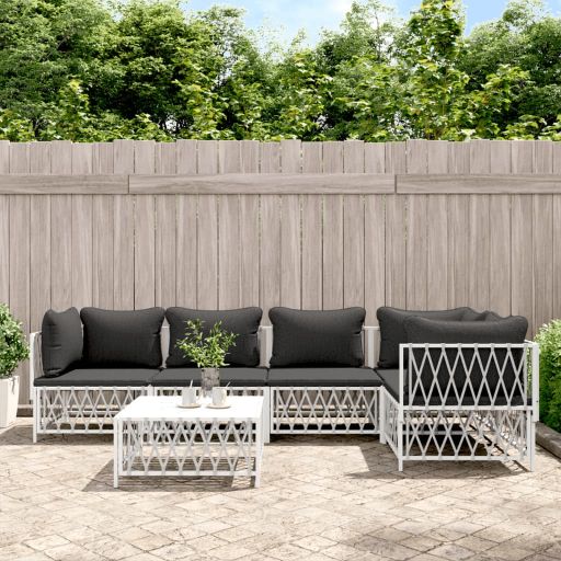 vidaXL 3-tlg. Garten-Lounge-Set mit Kissen Weiß Stahl