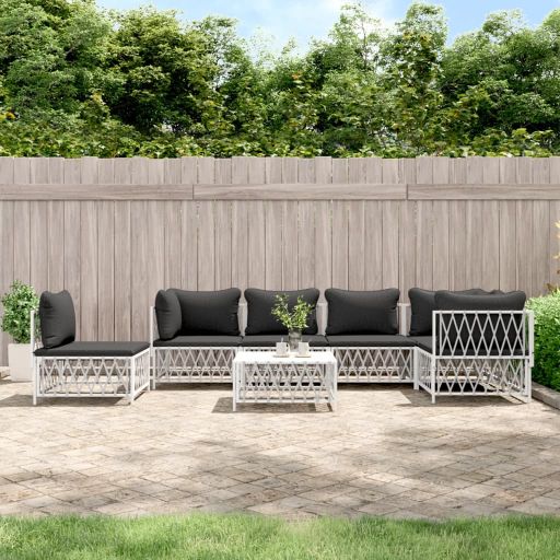 vidaXL 6-tlg. Garten-Lounge-Set mit Kissen Weiß Stahl