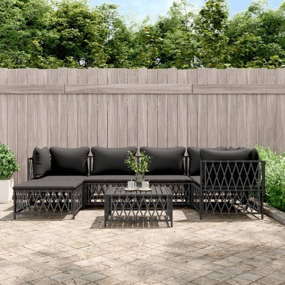 vidaXL 6-tlg. Garten-Lounge-Set mit Kissen Weiß Stahl