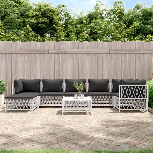vidaXL 6-tlg. Garten-Lounge-Set mit Kissen Weiß Stahl