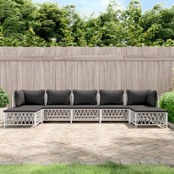 vidaXL 6-tlg. Garten-Lounge-Set mit Kissen Weiß Stahl