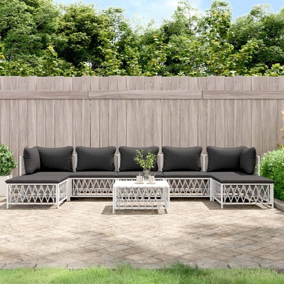 vidaXL 6-tlg. Garten-Lounge-Set mit Kissen Weiß Stahl