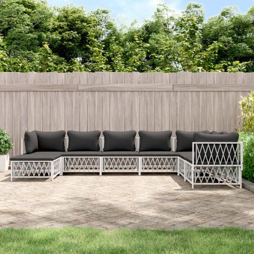 vidaXL 6-tlg. Garten-Lounge-Set mit Kissen Weiß Stahl