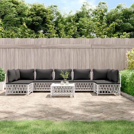 vidaXL 6-tlg. Garten-Lounge-Set mit Kissen Weiß Stahl