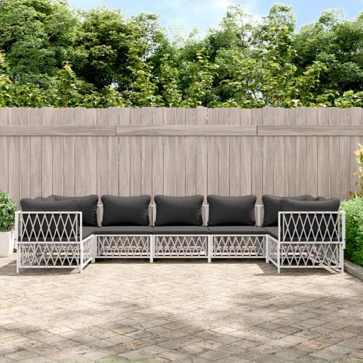 vidaXL 6-tlg. Garten-Lounge-Set mit Kissen Weiß Stahl