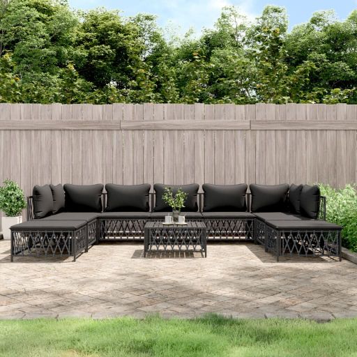 vidaXL 10-tlg. Garten-Lounge-Set mit Kissen Weiß Stahl