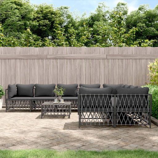 vidaXL 9-tlg. Garten-Lounge-Set mit Kissen Weiß Stahl