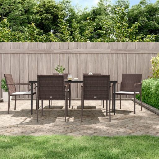 vidaXL 3-tlg. Garten-Essgruppe mit Kissen Poly Rattan und Stahl