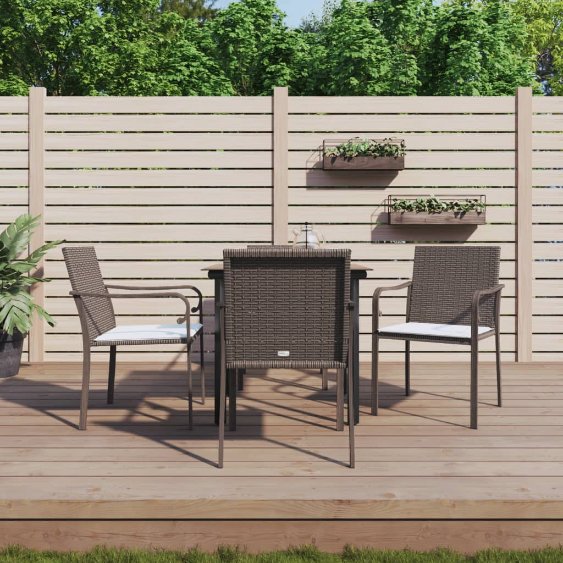 vidaXL 3-tlg. Garten-Essgruppe mit Kissen Poly Rattan und Stahl