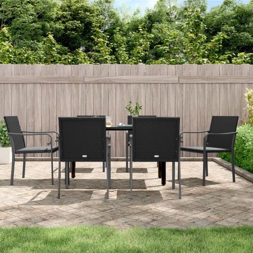 vidaXL 3-tlg. Garten-Essgruppe mit Kissen Poly Rattan und Stahl