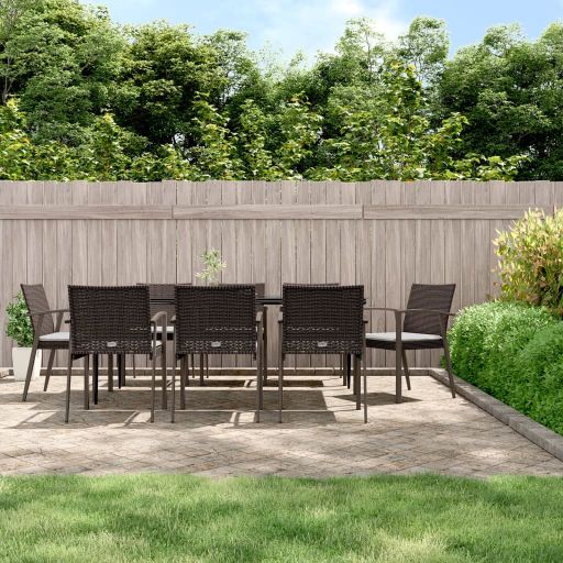 vidaXL 3-tlg. Garten-Essgruppe mit Kissen Poly Rattan und Stahl