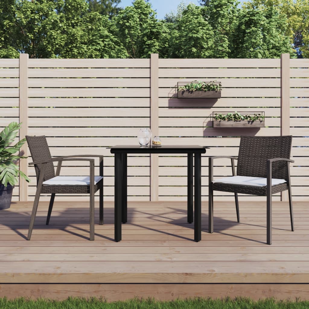 vidaXL 3-tlg. Garten-Essgruppe mit Kissen Poly Rattan und Stahl