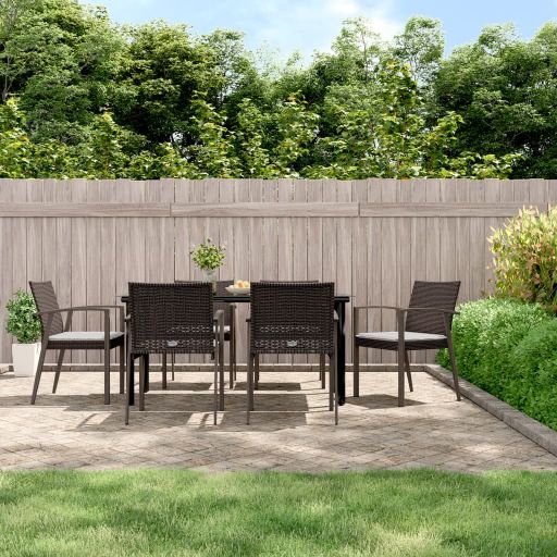 vidaXL 3-tlg. Garten-Essgruppe mit Kissen Poly Rattan und Stahl