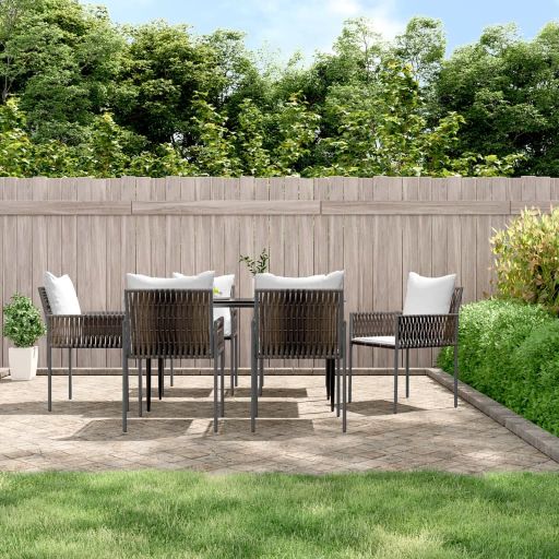 vidaXL 3-tlg. Garten-Essgruppe mit Kissen Poly Rattan und Stahl