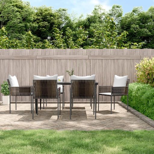 vidaXL 5-tlg. Garten-Essgruppe mit Kissen Poly Rattan und Stahl