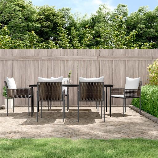 vidaXL 5-tlg. Garten-Essgruppe mit Kissen Poly Rattan und Stahl
