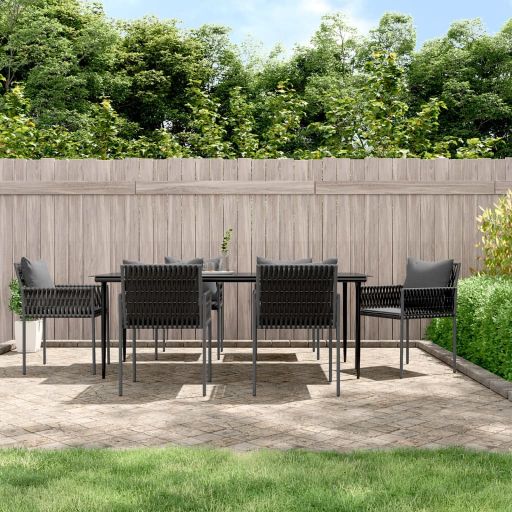 vidaXL 5-tlg. Garten-Essgruppe mit Kissen Poly Rattan und Stahl