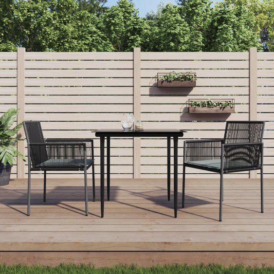 vidaXL 3-tlg. Garten-Essgruppe mit Kissen Schwarz Poly Rattan & Stahl