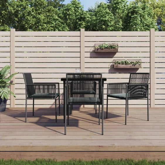 vidaXL 3-tlg. Garten-Essgruppe mit Kissen Schwarz Poly Rattan & Stahl