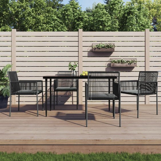 vidaXL 3-tlg. Garten-Essgruppe mit Kissen Schwarz Poly Rattan & Stahl