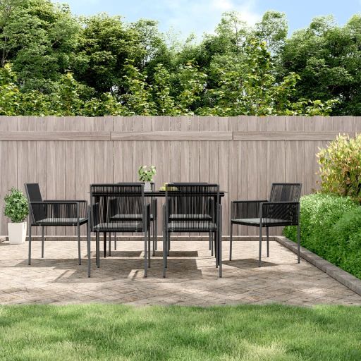 vidaXL 3-tlg. Garten-Essgruppe mit Kissen Schwarz Poly Rattan & Stahl
