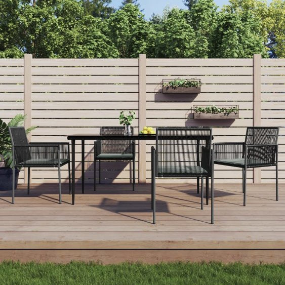 vidaXL 3-tlg. Garten-Essgruppe mit Kissen Schwarz Poly Rattan & Stahl