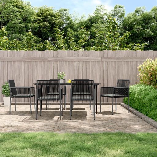vidaXL 3-tlg. Garten-Essgruppe mit Kissen Schwarz Poly Rattan & Stahl