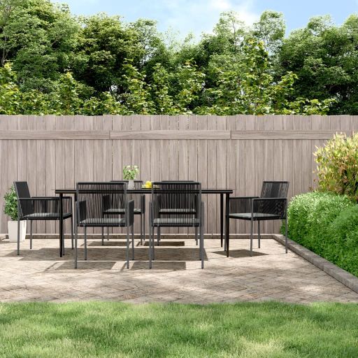 vidaXL 3-tlg. Garten-Essgruppe mit Kissen Schwarz Poly Rattan & Stahl