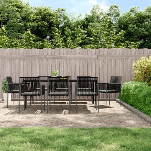 vidaXL 3-tlg. Garten-Essgruppe mit Kissen Schwarz Poly Rattan & Stahl