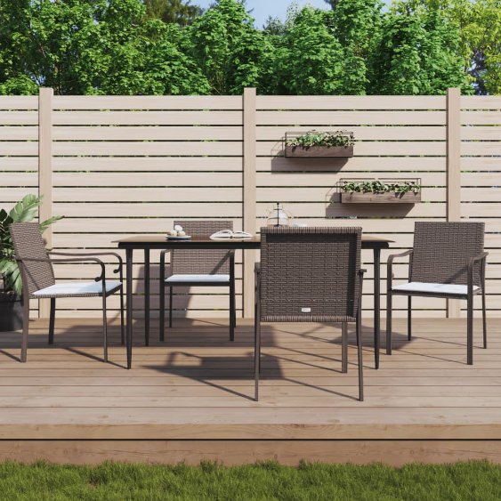 vidaXL Gartenstühle mit Kissen 4 Stk. Braun 56x59x84 cm Poly Rattan